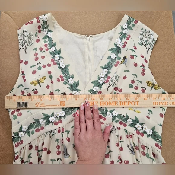 Anna Sui Anthropologie Silk Cherry Sleeveless Dress Cottagecore Pinup Size 12 - Picture 10 of 16